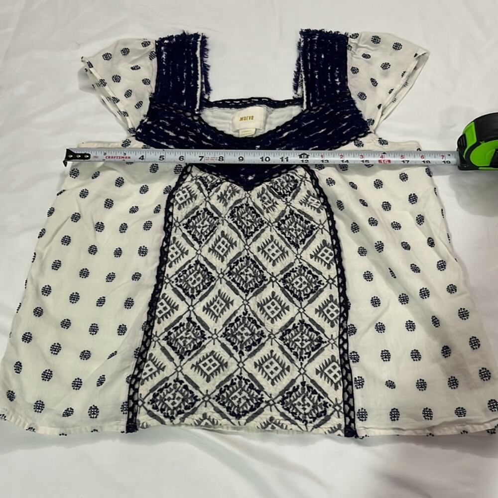 Maeve Anthropologie Coastal Nautical Embroidered Aztec Blouse Size XS Summer Top - Picture 7 of 8